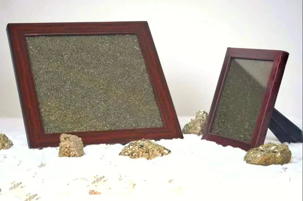 Crystal Stone Frame with Natural Pyrite Dust Plate – Wooden Frame for Home & Office Decor, Vastu & Energy Protection | Namami Store