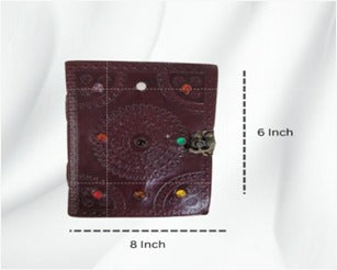 Navaratna Leather Diary with 9 Gemstones & Mandala Design – Handmade Journal