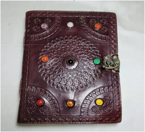 Navaratna Leather Diary with 9 Gemstones & Mandala Design – Handmade Journal