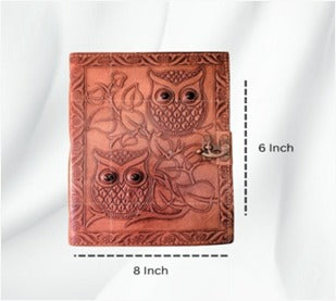 Owl Leather Journal Diary – Handcrafted Wisdom Notebook for Writing & Gifting