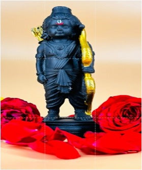 Elegant Ram Lalla Idol in Matte Black with Gold Dhanush – Divine Polyresin Murti for Home & Gifting