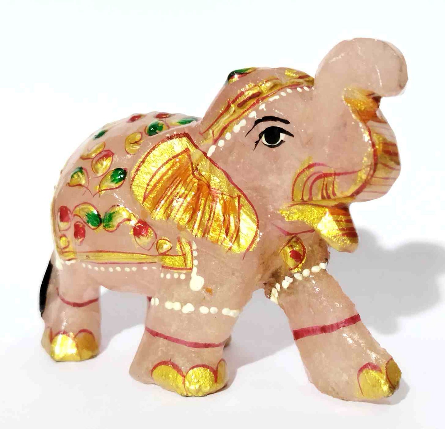 Handcrafted Rose Quartz Elephant Idol – Trunk Up for Good Luck & Vastu | Home & Office Decor