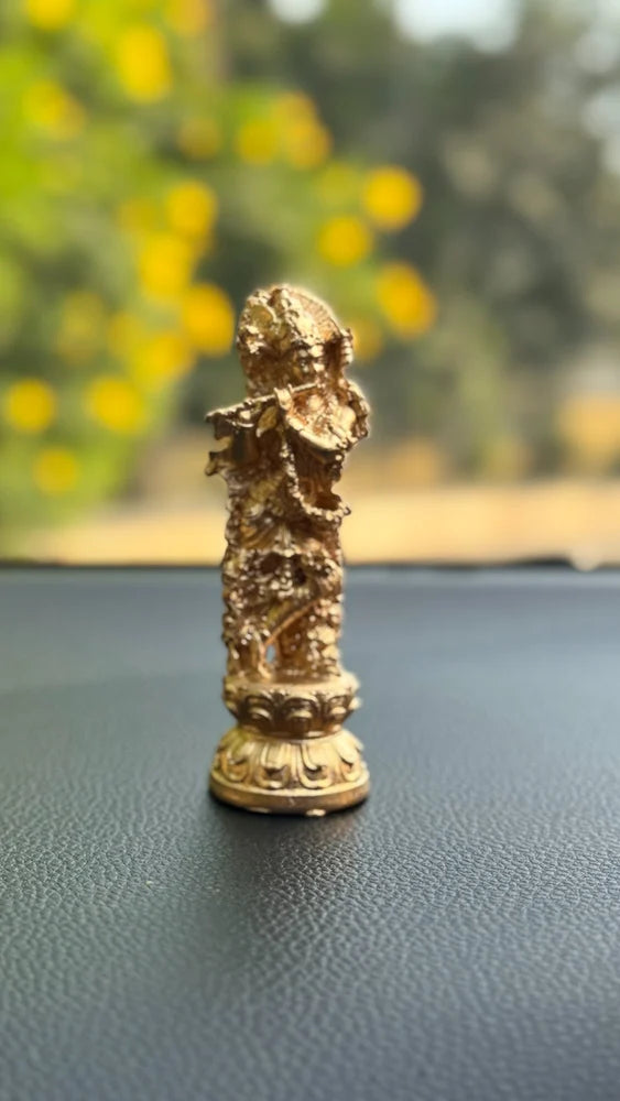 Gold Krishna Idol for Car Dashboard – Divine Protection & Decor | Hindu God Figurine for Car, Home, or Office