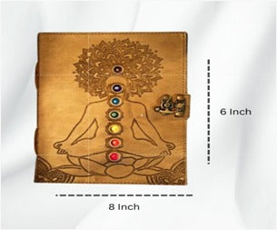 Seven Chakra Leather Diary – Handmade Spiritual Journal with Gemstones & Lock Closure
