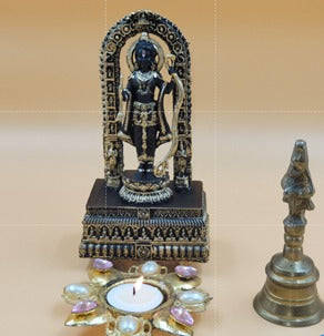 Golden Ram Lalla Idol – 7-Inch Shree Ram Lalla Statue for Home Mandir & Pooja Decor | Resin Marble Dust Handmade Murti | Namami Store