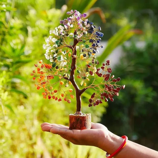 Seven Chakra Gemstone Crystal Tree – Multicolour Natural Healing Crystals for Positive Energy, Home Decor & Spiritual Gifts