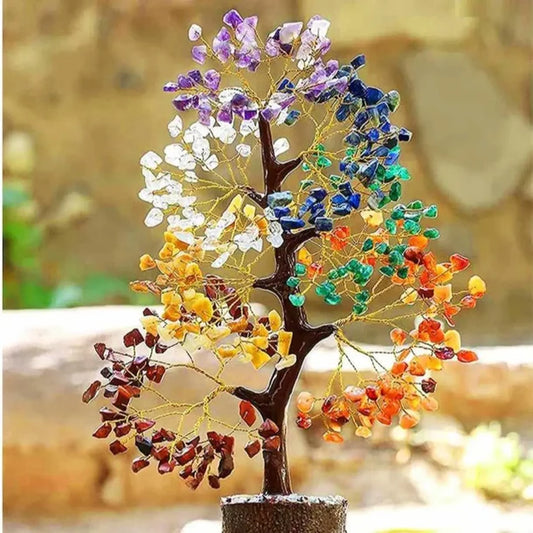 Seven Chakra Gemstone Crystal Tree – Multicolour Natural Healing Crystals for Positive Energy, Home Decor & Spiritual Gifts