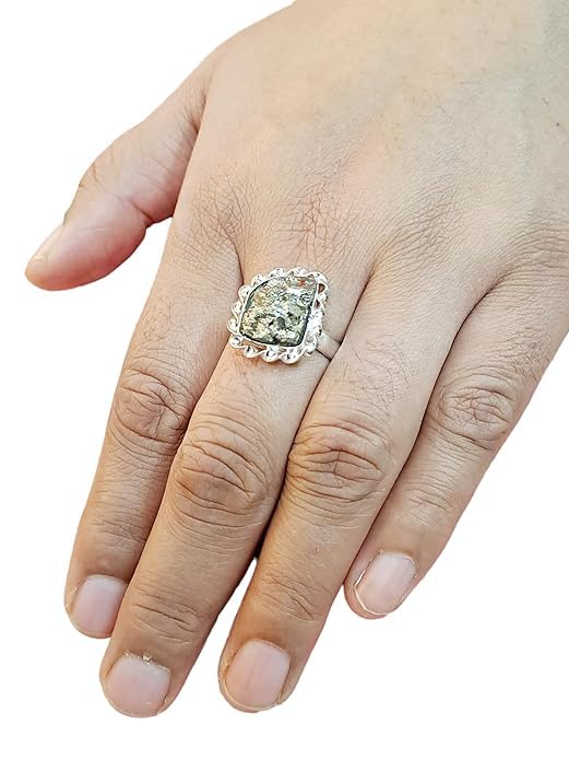 Natural Pyrite Crystal Ring – Raw Golden Geode Adjustable Unisex Ring for Wealth, Protection & Success