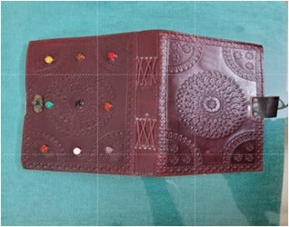 Navaratna Leather Diary with 9 Gemstones & Mandala Design – Handmade Journal