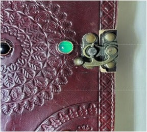 Navaratna Leather Diary with 9 Gemstones & Mandala Design – Handmade Journal