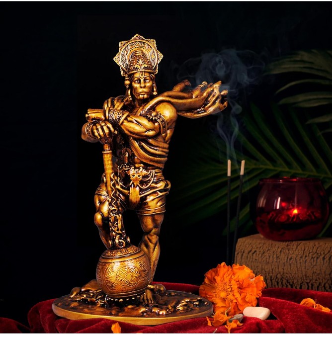 Bahubali Hanuman Idol for Car Dashboard – 4-Inch Handmade Lord Hanuman Statue for Protection & Strength