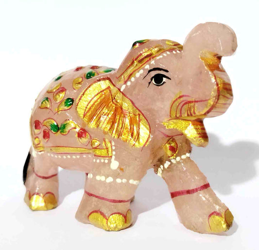 Handcrafted Rose Quartz Elephant Idol – Trunk Up for Good Luck & Vastu | Home & Office Decor