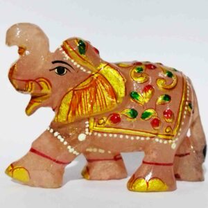 Handcrafted Rose Quartz Elephant Idol – Trunk Up for Good Luck & Vastu | Home & Office Decor