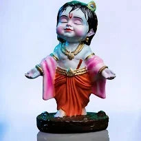 Bal Gopal Krishna Idol – Resin with Gold Finish | Krishna Murti for Car Dashboard, Home Temple & Office Decor | Hindu God Statue