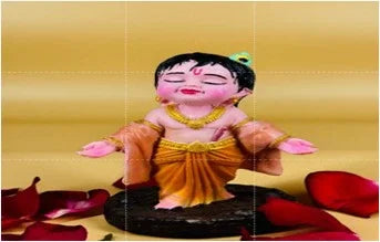 Bal Gopal Krishna Idol – Resin with Gold Finish | Krishna Murti for Car Dashboard, Home Temple & Office Decor | Hindu God Statue
