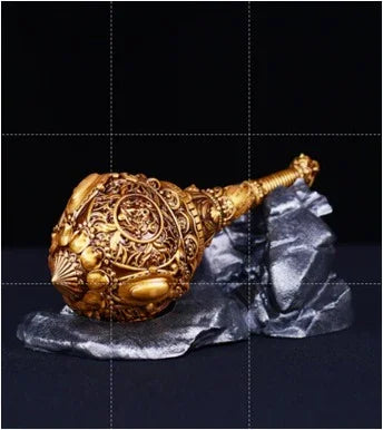 🪔 Lord Hanuman Gada – Gold Antique Car Dashboard Idol (Handmade) 🪔