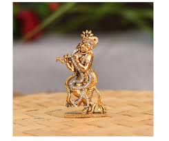 Gold Krishna Idol for Car Dashboard – Divine Protection & Decor | Hindu God Figurine for Car, Home, or Office