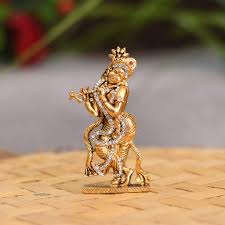 Gold Krishna Idol for Car Dashboard – Divine Protection & Decor | Hindu God Figurine for Car, Home, or Office