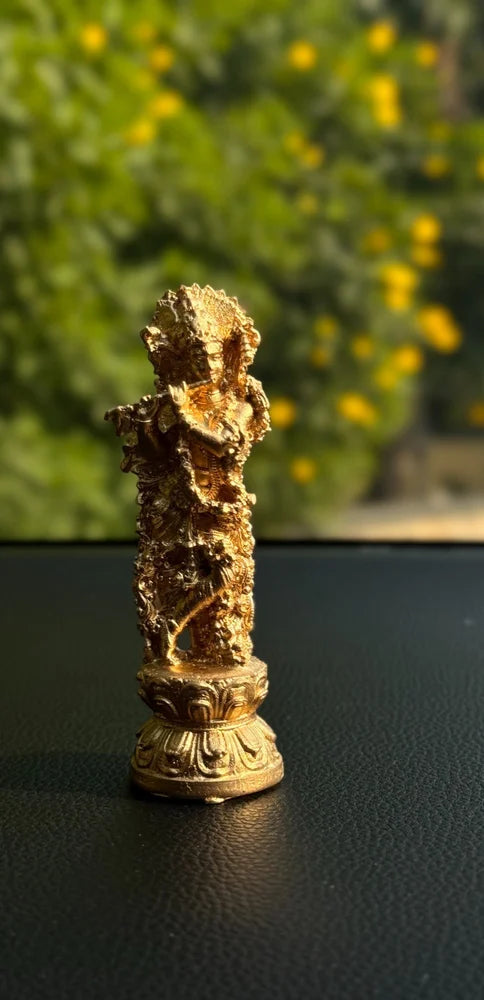 Gold Krishna Idol for Car Dashboard – Divine Protection & Decor | Hindu God Figurine for Car, Home, or Office