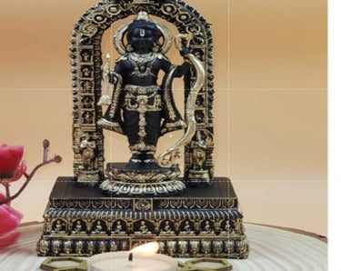 Golden Ram Lalla Idol – 7-Inch Shree Ram Lalla Statue for Home Mandir & Pooja Decor | Resin Marble Dust Handmade Murti | Namami Store