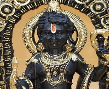 Golden Ram Lalla Idol – 7-Inch Shree Ram Lalla Statue for Home Mandir & Pooja Decor | Resin Marble Dust Handmade Murti | Namami Store