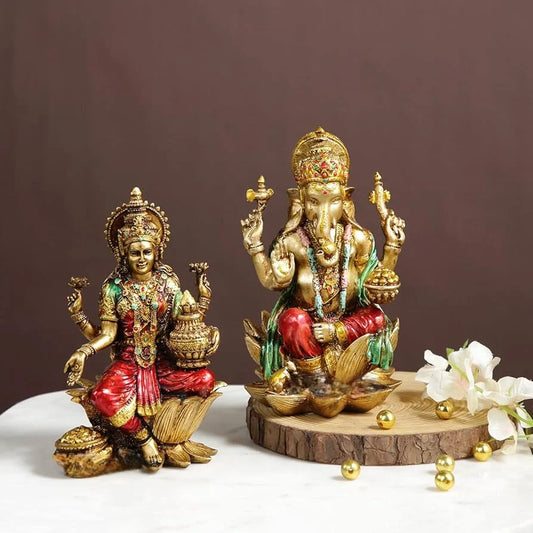 Swarna Shree Lakshmi Ganesh Idol Set – Golden Finish Decorative Murti for Home Decor, Car, Pooja & Gift
